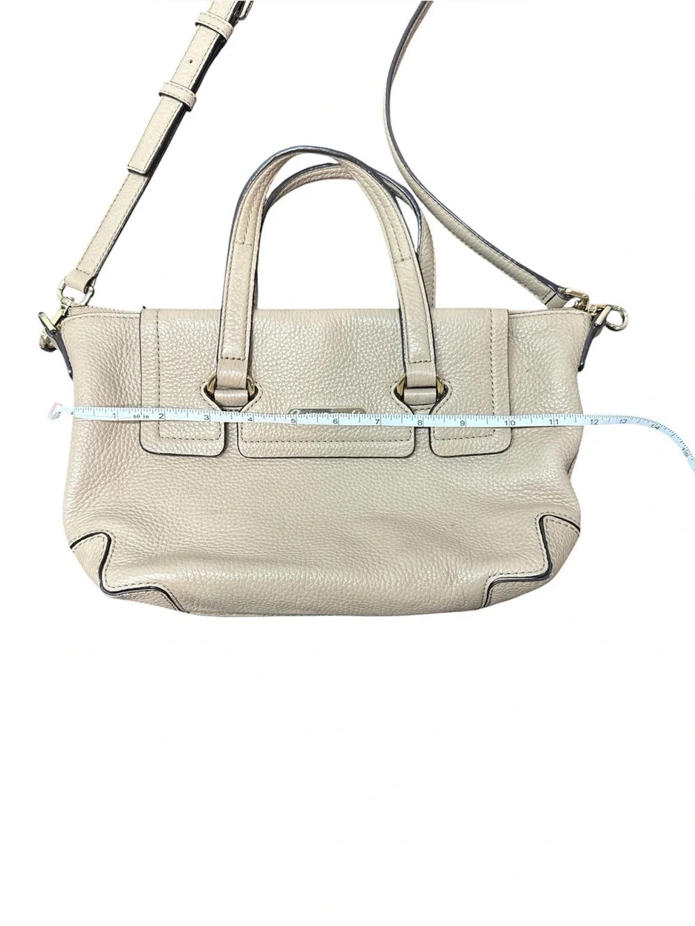 Michael Kors Bag Leather Mackenzie Beige Satchel Crossbody Shoulder Purse MK